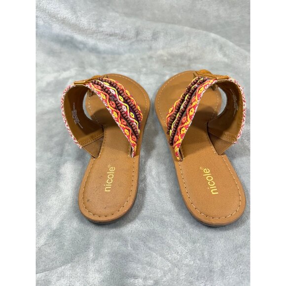 Nicole Women 7.5 M Dragon Faux Leather Slides Slip On Multi Color Toe Wrap - Picture 10 of 15